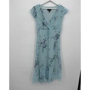 Meghan Matthews Blue Floral Shabby Chic Midi Dress Spring Size 10 Y2k